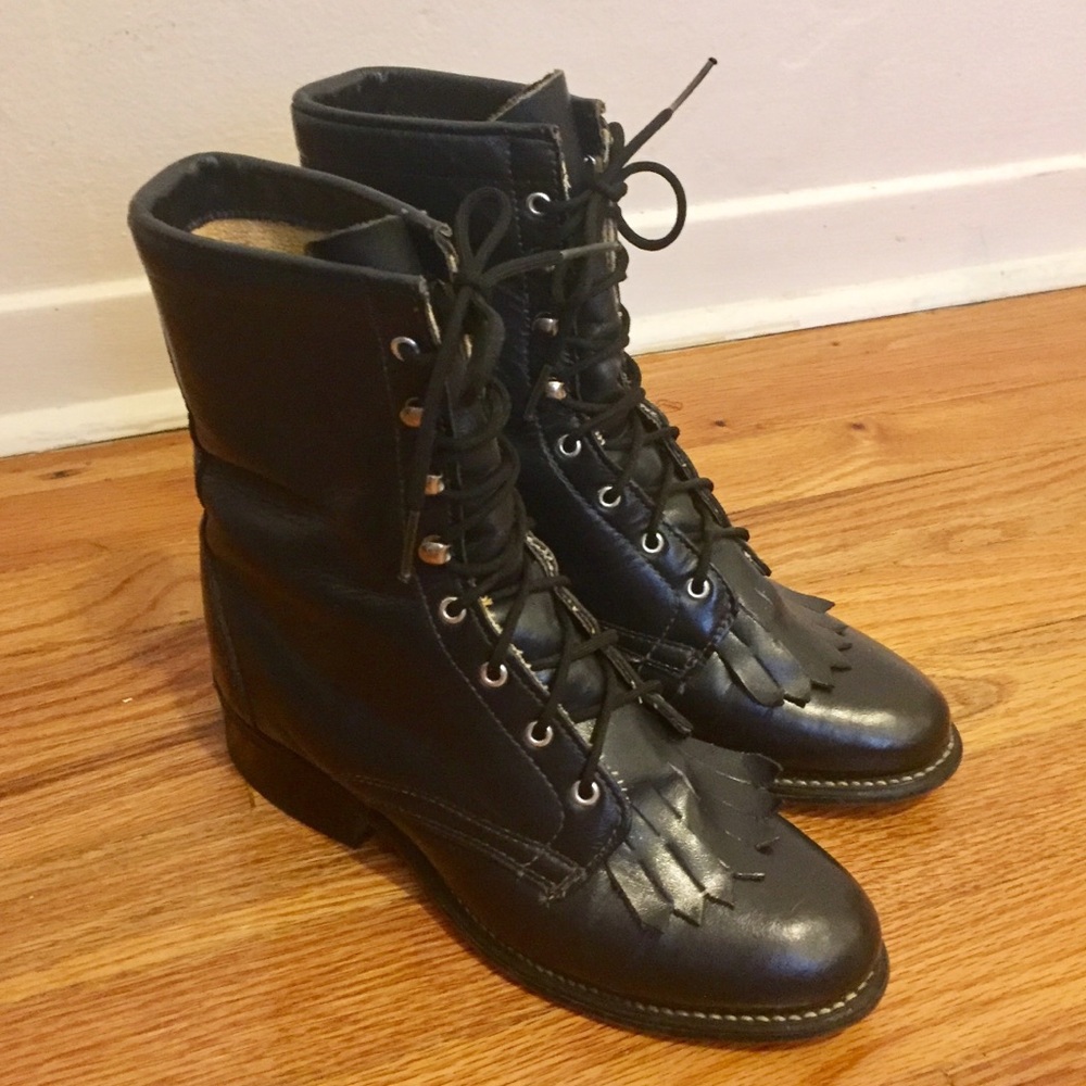 Laredo Leather Laced Roper Boots Black